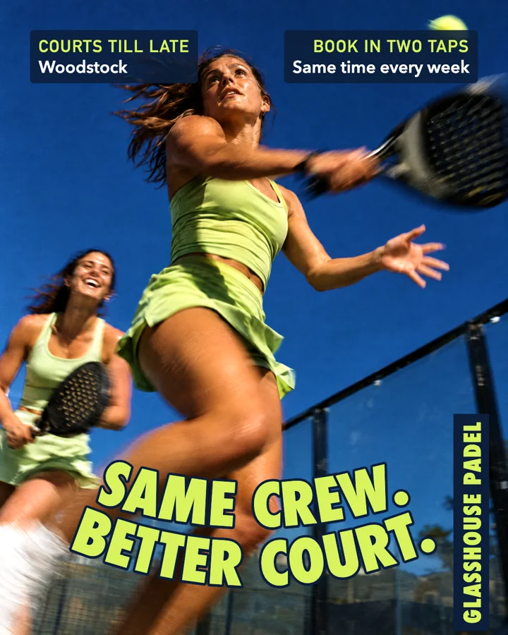 Glasshouse Padel feed ad: Same crew. Better court.