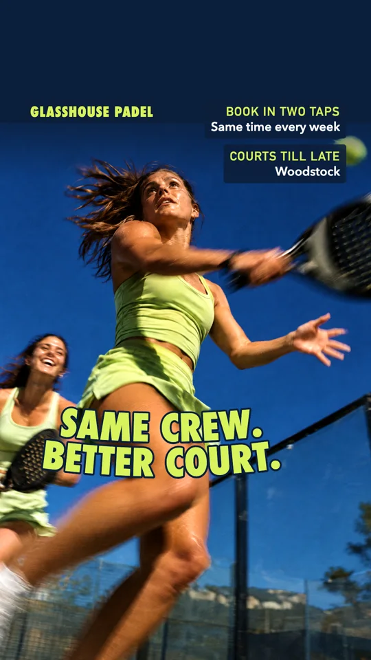 Glasshouse Padel story ad for Customer A, Same crew. Better court.