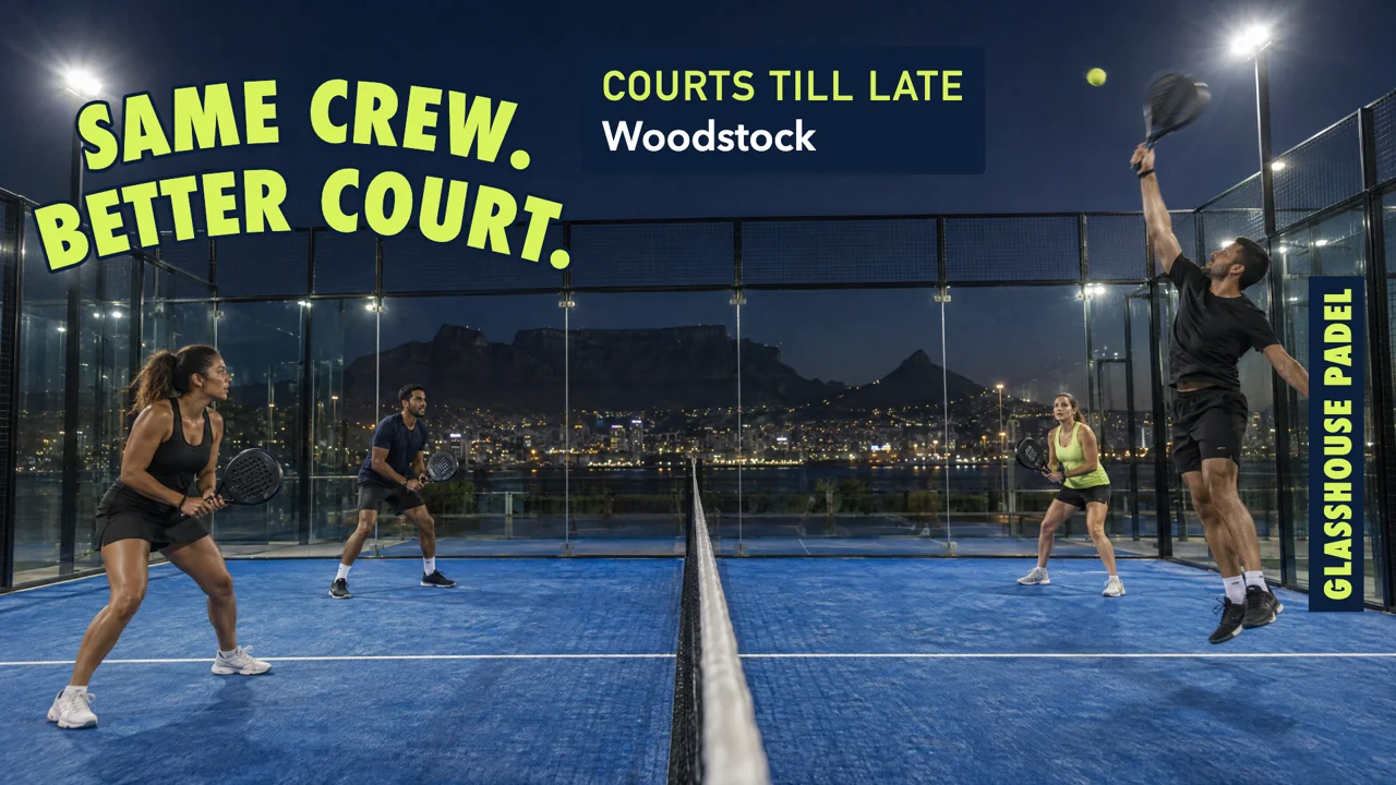 Glasshouse Padel wide ad for Customer A, Same crew. Better court.